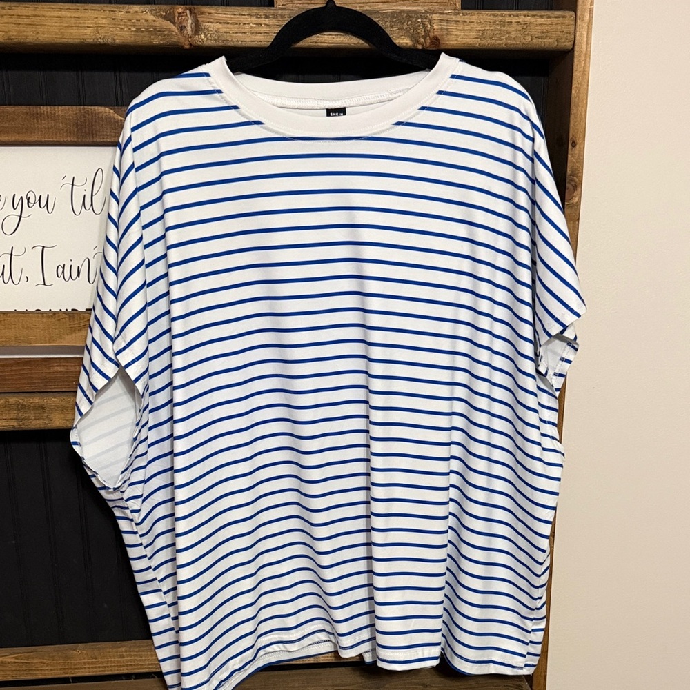 SHEIN Blue and White Striped Top